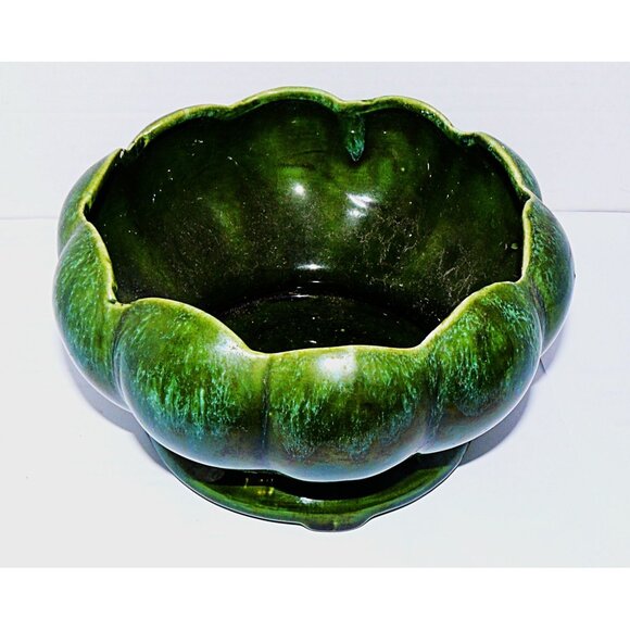 Vintage Green Drip Glazed lotus blossom Round Ceramic Bowl Planter - Picture 1 of 6